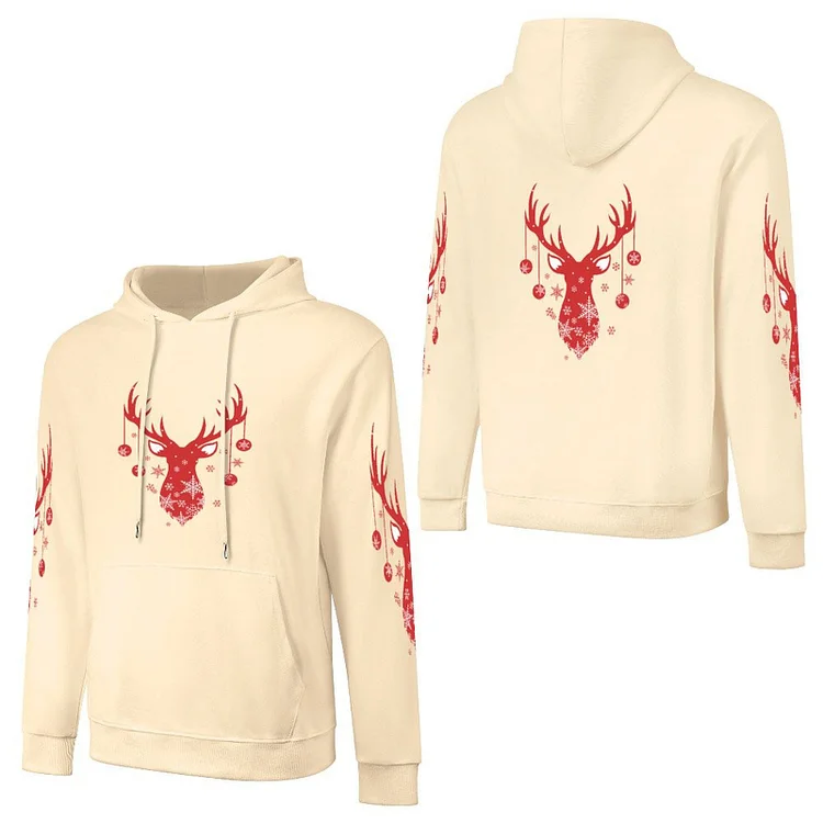 Pure Cotton Hooded Sweater Christmas Red Reindeer Snow  customized, personalized, gift