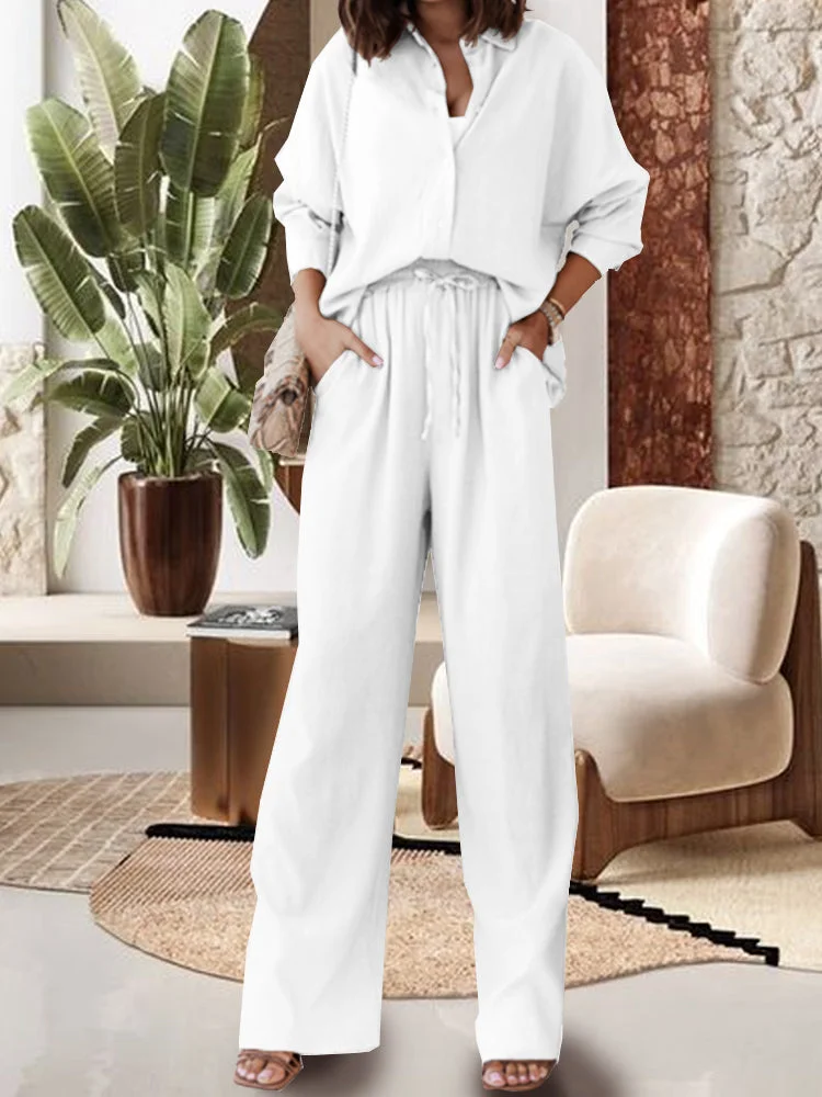 Cotton Linen Solid Casual Suit