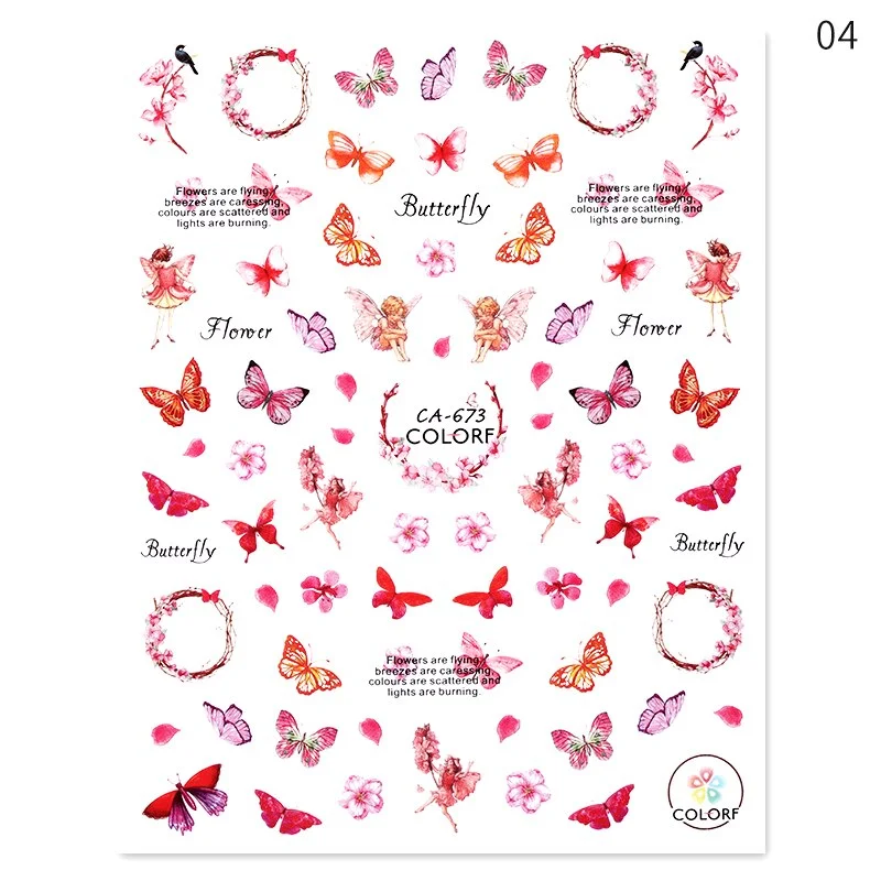 Butterfly Geometric Design 3D Nail Sticker Fruit Transfer Decals Adhensive Slider Wraps Decoration Nail Art DIY Accessories