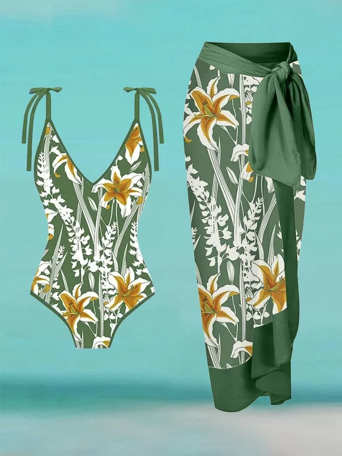 Women's Vintage Floral Print Resort Swimsuit Set