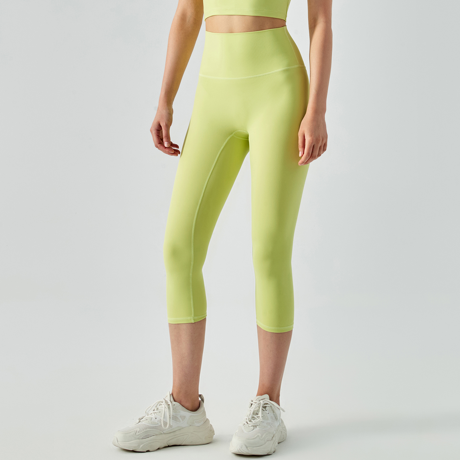 Hergymclothing Lime Green no front seam slim fit freely stretchable fitness squat proof not see through comfy workout sports gym capri online shopping