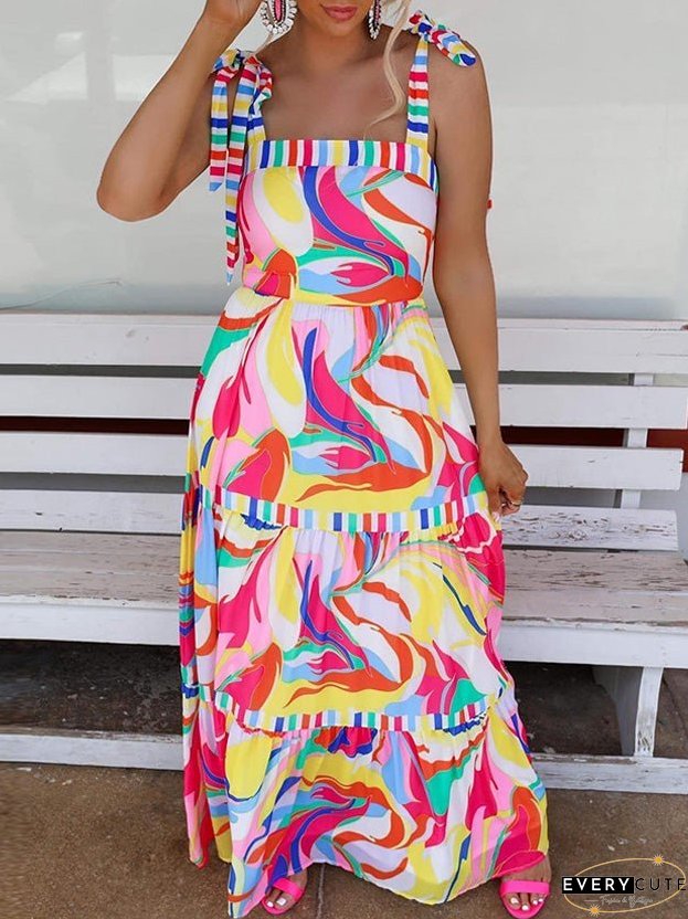 Dresses Multicolor Print Suspender Swing Dress for Women