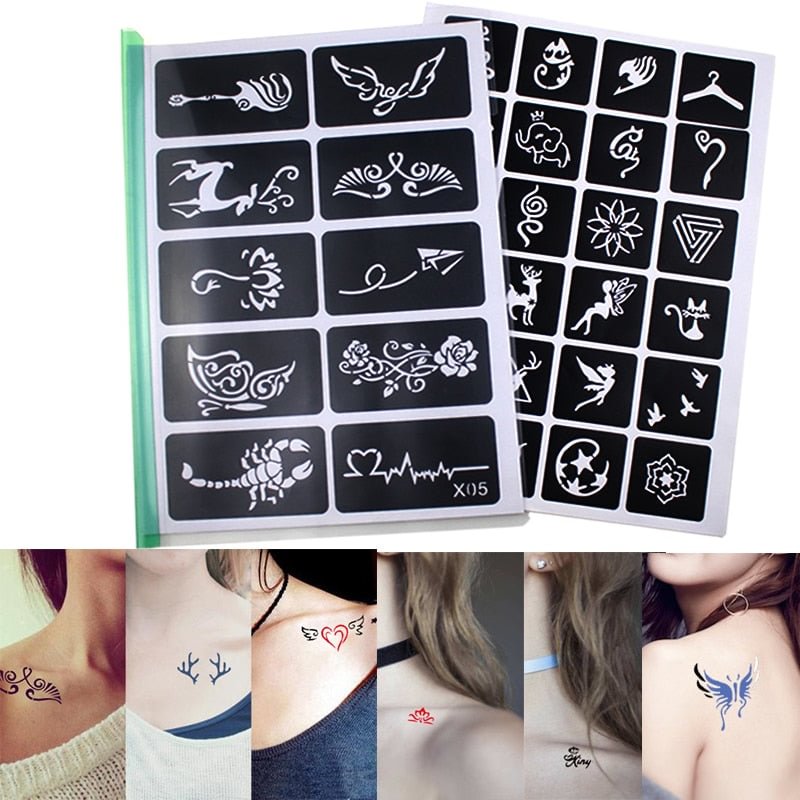 20 Sheets(446pcs) Glitter Henna Tattoo Stencils Templates Set for Women Face Body Paint Butterfly Airbrush Tattoo