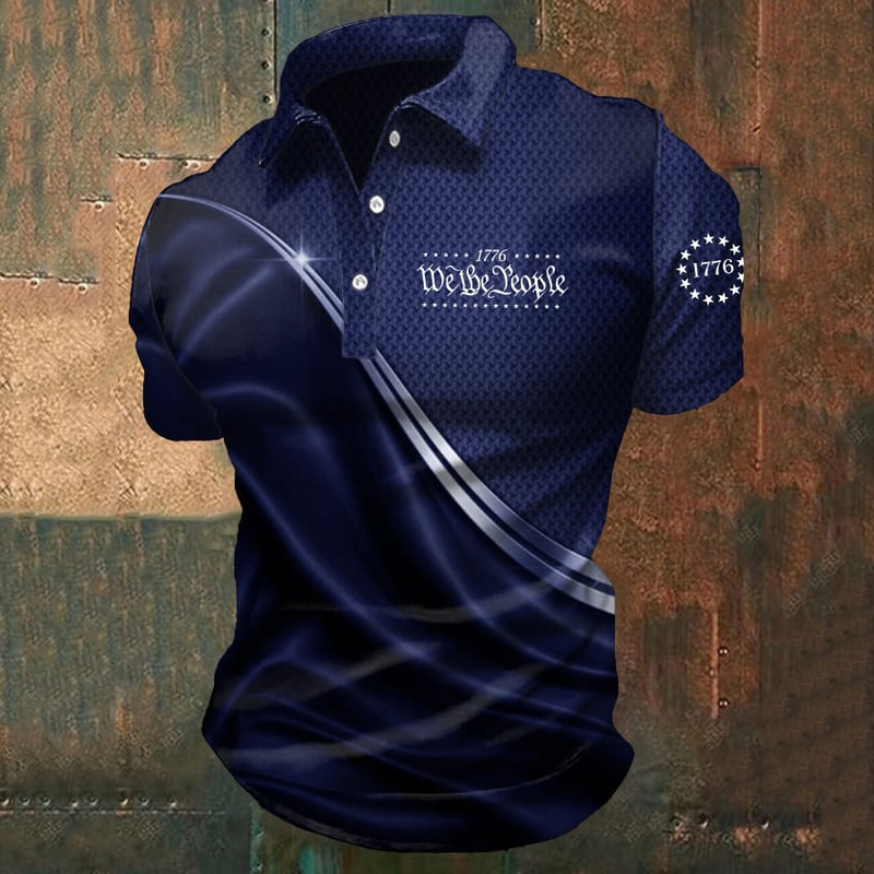 Men's Casual Independence Day 1776 Graphic Print Polo Shirt wearshes