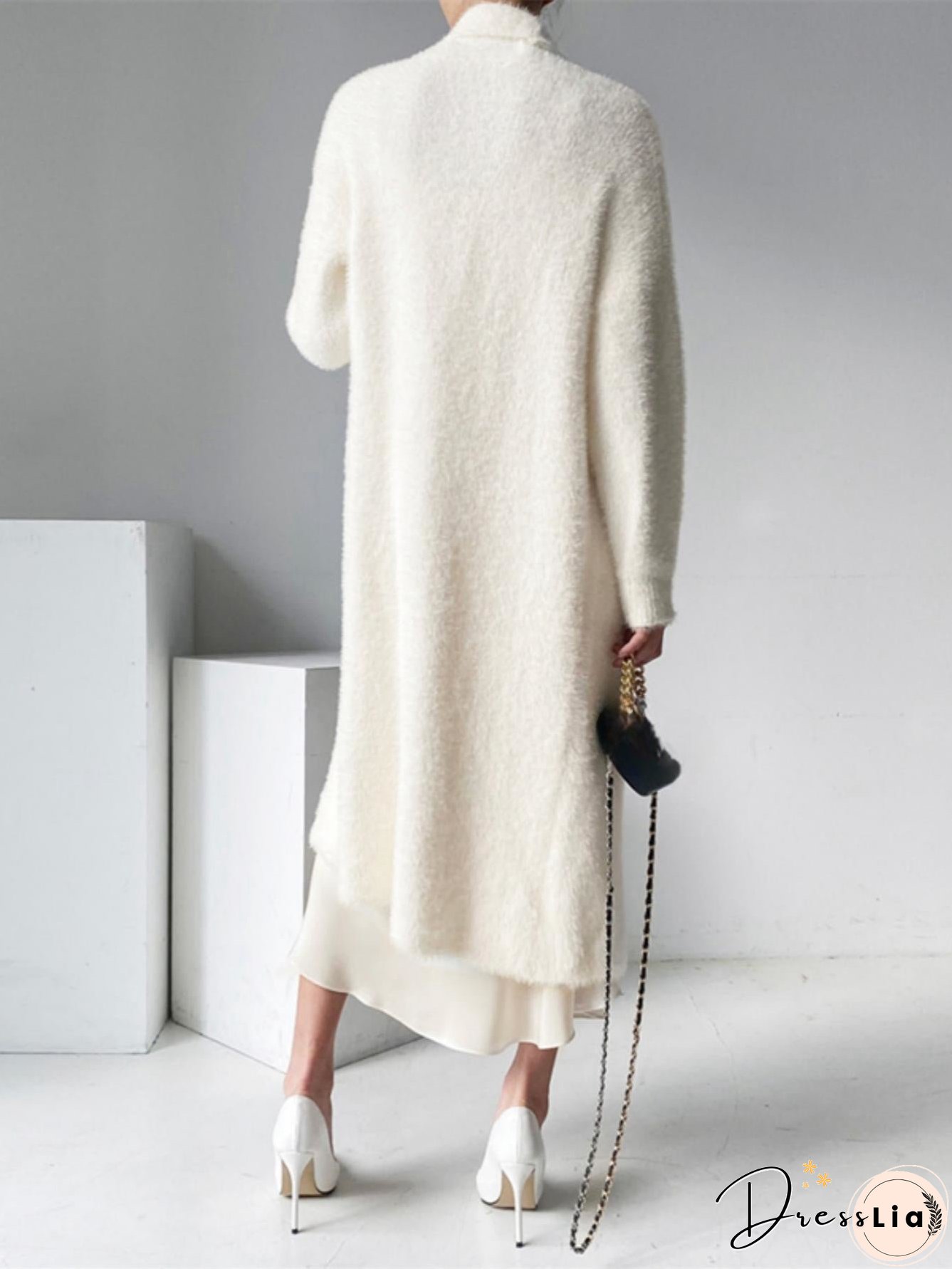Long Length Fuzzy Knit Cardigan, Casual Open Front Long Sleeve Sweater, Women's Clothing