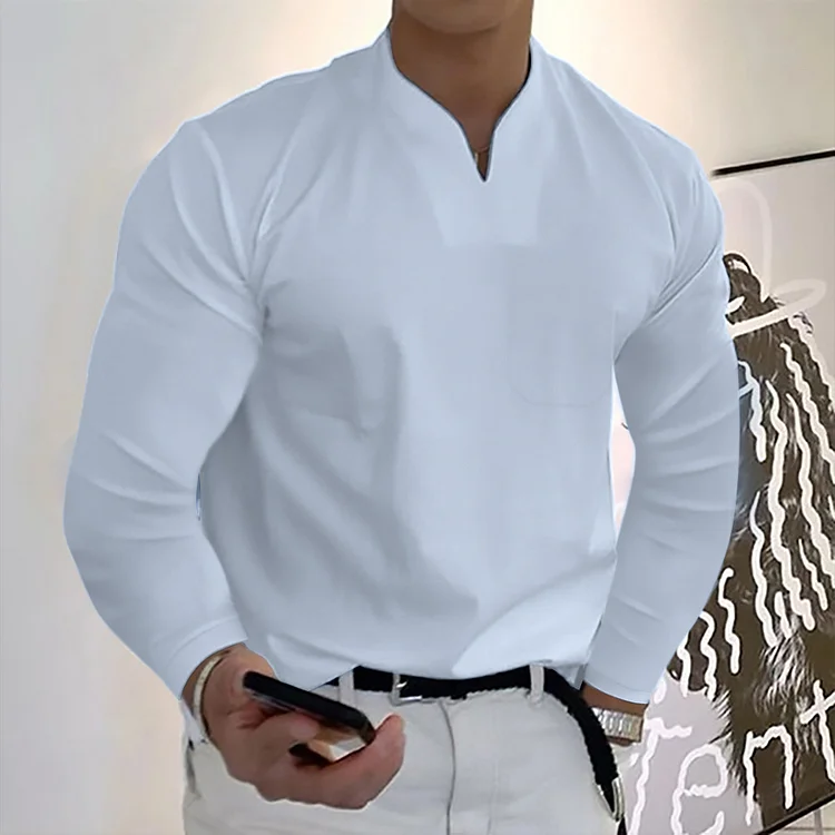 Men's Long Sleeve plus Size V-neck T-shirt VangoghDress