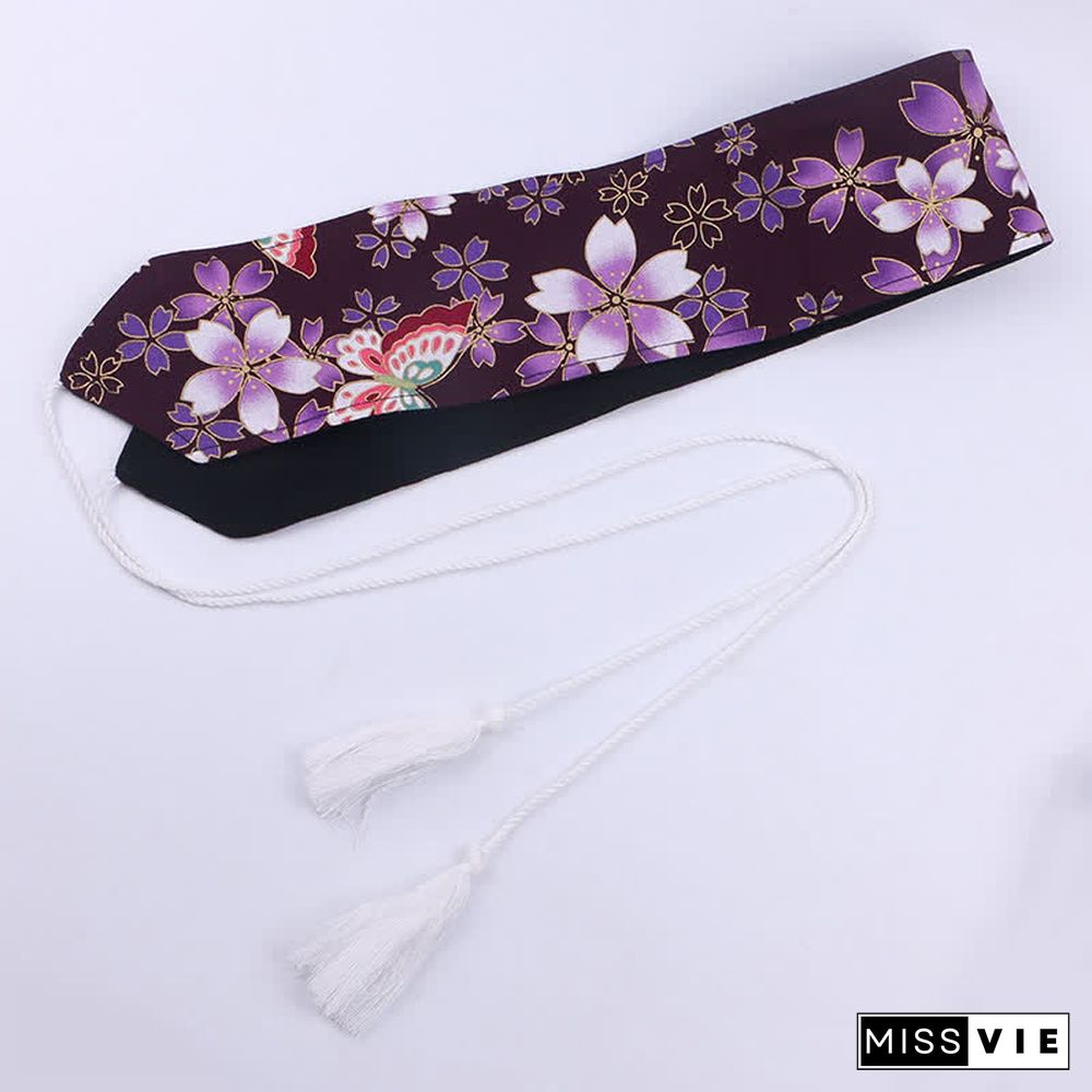 Vintage Print Tassel Lace Up Hanfu Waistband