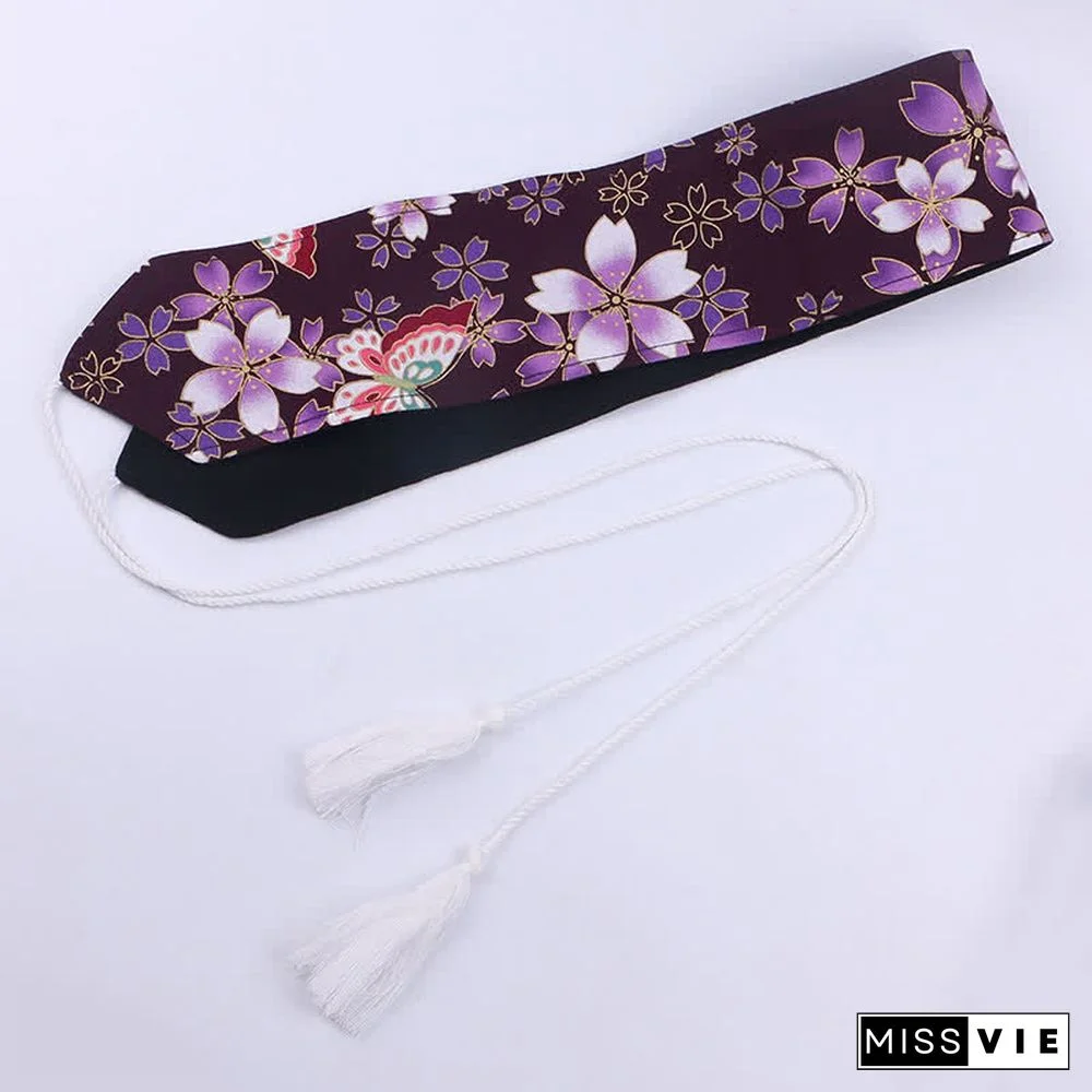 Vintage Print Tassel Lace Up Hanfu Waistband