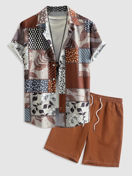 Patchwork Shirt And Casual Shorts Set
