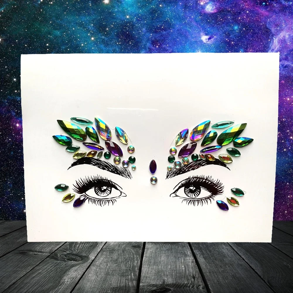 3D Flash Eye Gems Sticker Diamond Face Jewelry Acrylic Resin Drill Body Art For Party Show Rhinestone Forehead Eyebrow Eye Decor