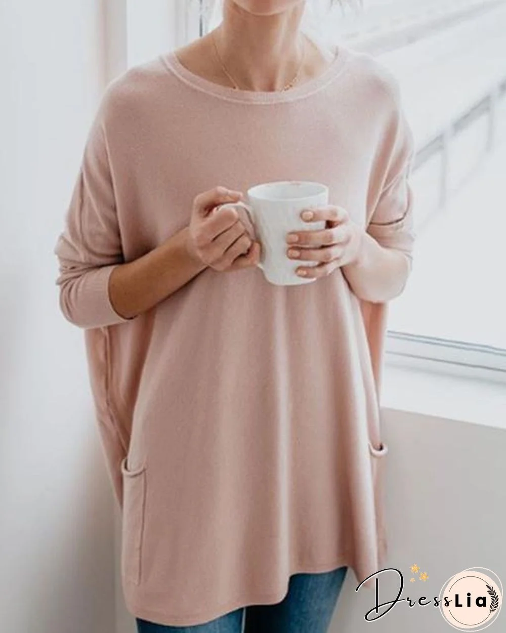 Crew Neck Loose Long Sleeve Fall Casual Shirts & Tops