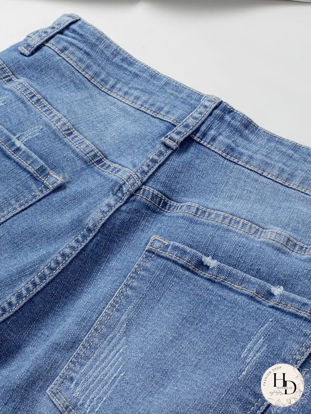 Stylish Distressed Denim Shorts with Floral Applique