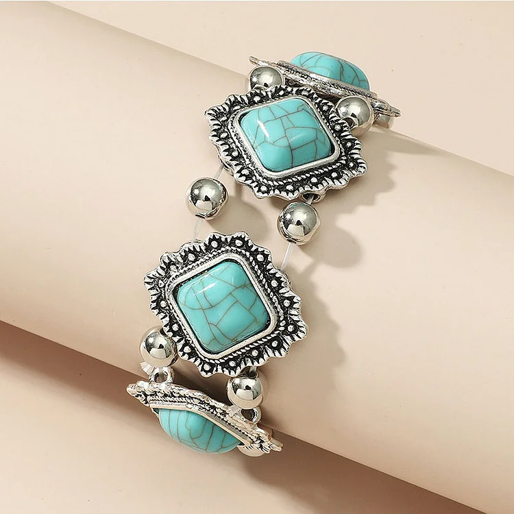Personality Retro Geometric Turquoise Stretch Bracelet Women's Boho Bracelet
