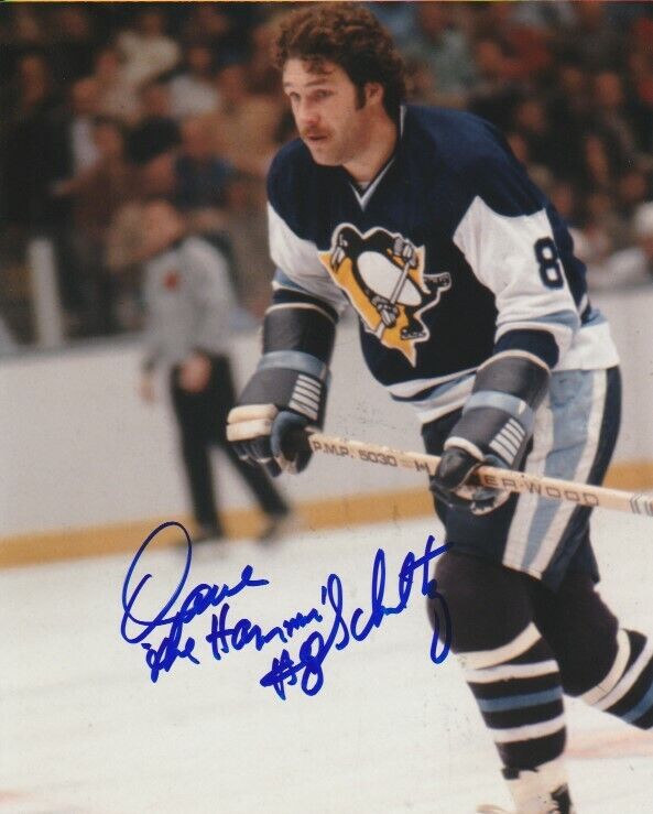 VINTAGE DAVE the HAMMER SCHULTZ SIGNED PITTSBURGH PENGUINS 8x10 Photo Poster painting! Autograph