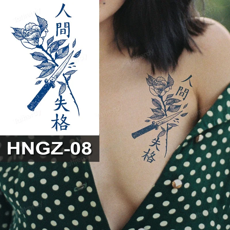 Juice Ink Tattoo Flower Rose Leaf Waterproof Temporary Bird Snake Sexy Body Arm Leg Henna Tattoo Fashion Big Fake Sleeve Sticker