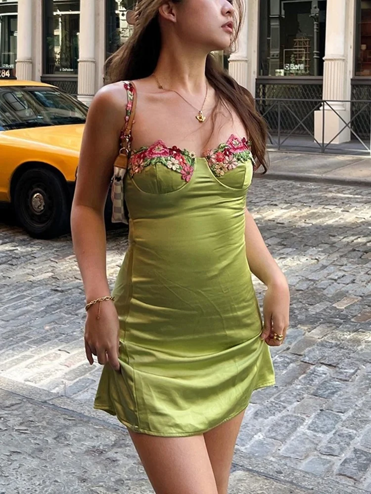 Cgacest Women's Dresses Vacation Style Fashion Spice Girls Halter Short Dresses Temperament Sexy Waist Embroidery Lace Hip Dresses