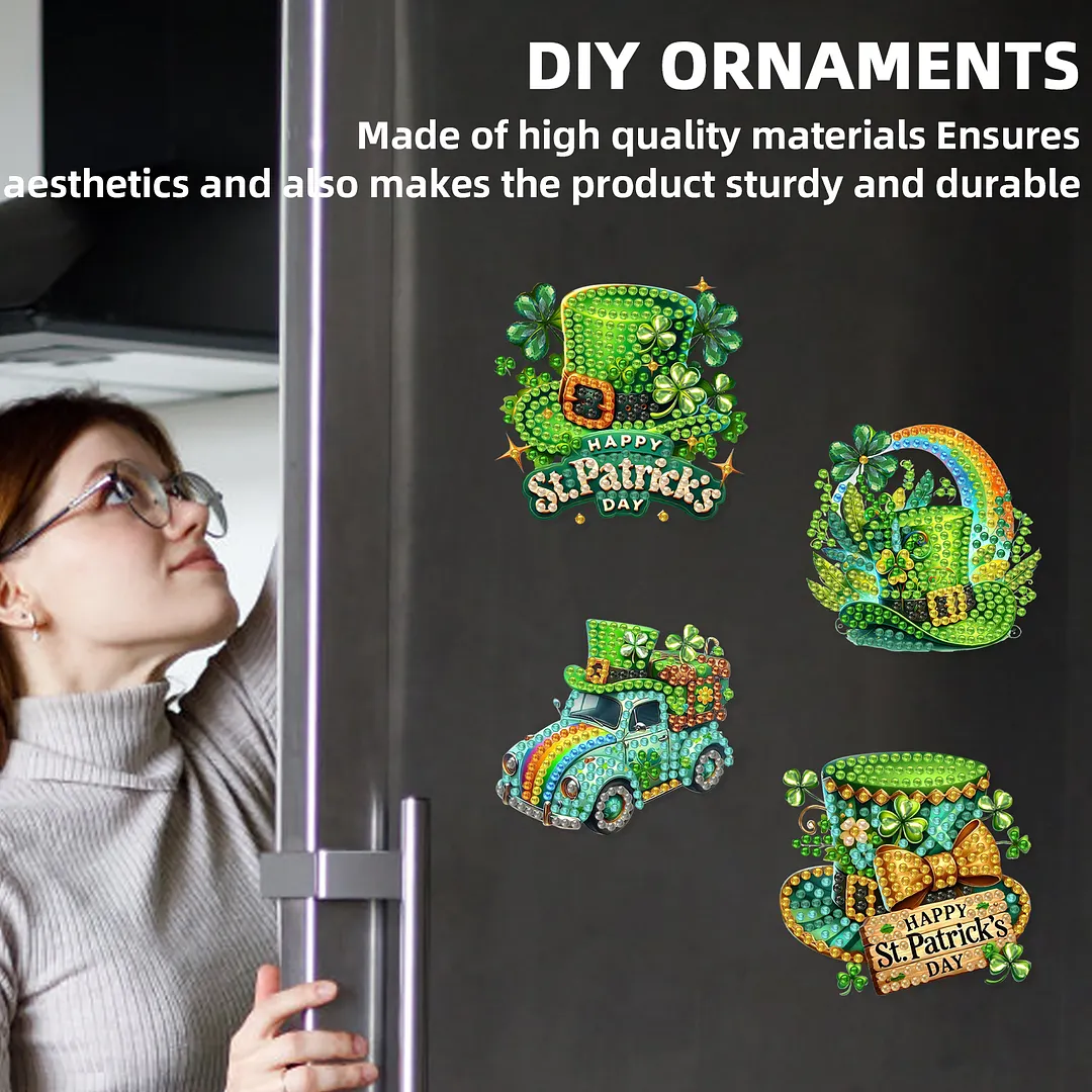 12Pcs St Patricks Day DIY Diamond Art Fridge Magnet Refrigerator Sticker Diamond Art Stickers Refrigerator Painting Kits for Beginners Adults DIY Craft Gifts Home Decors