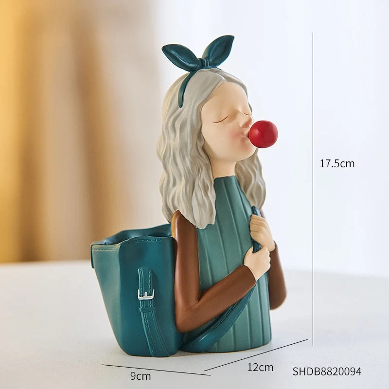 Pen Holder Stationery Resin Character Girl Sculpture Modern Home Decoration Study Room Children's Bedroom Desktop Decoration
