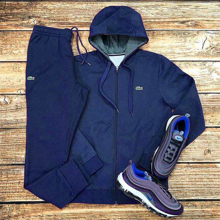 Navy crocodile fashion zipper Hooded Sweater Set