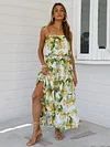 Floral-Print Ruffled Spaghetti-Neck Bandeau Bohemian Loose Dress