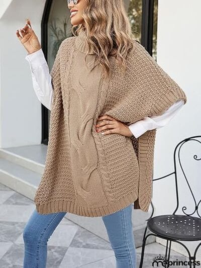Cable-Knit Half Sleeve Turtleneck Sweater