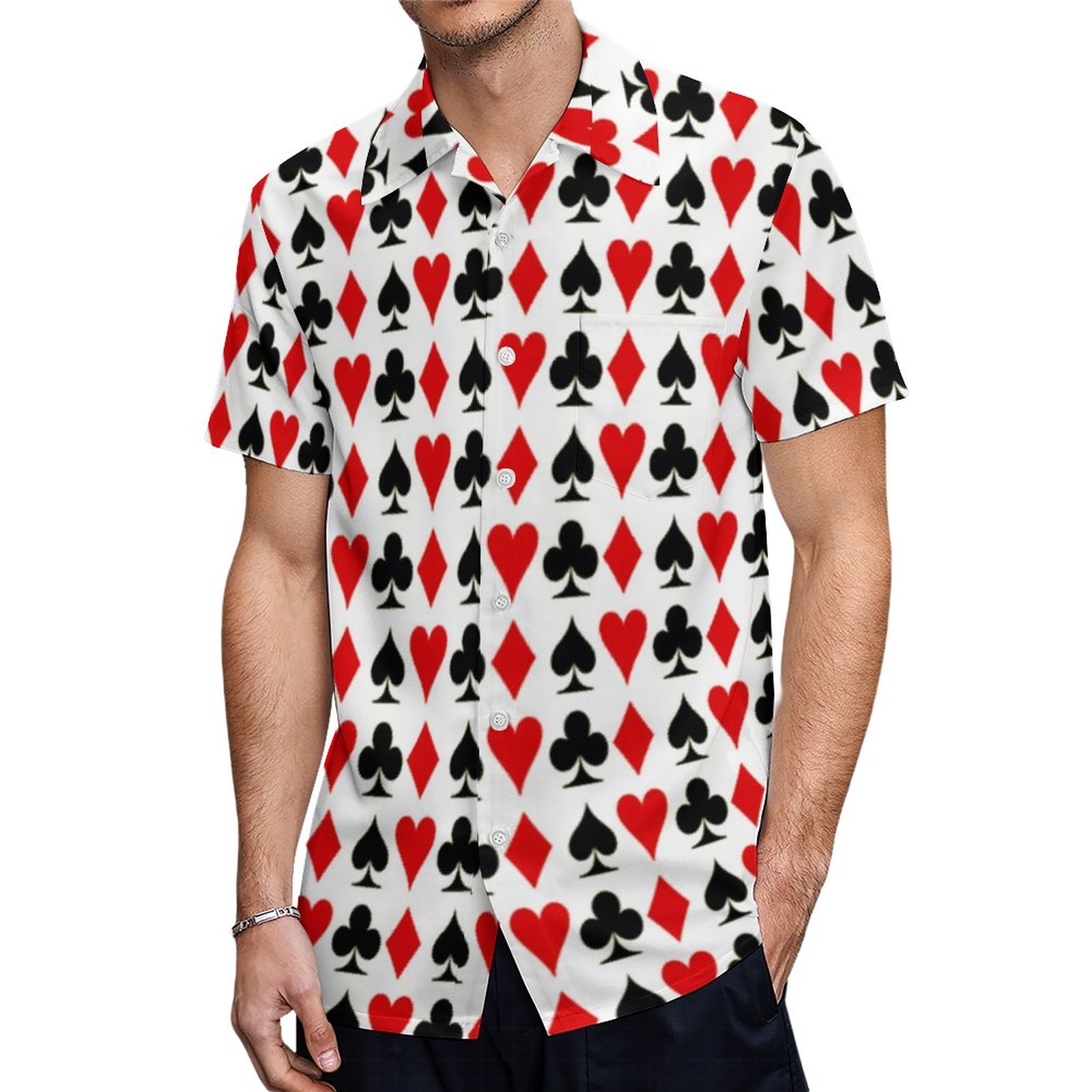 Spade Diamond Club Heart Playing Card Suits Hawaiian Shirt Mens Button Down Tropical Hawaii Beach Shirts