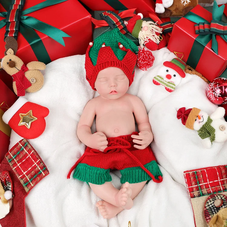 Babeside 16'' Christmas Full Silicone Reborn Baby Doll Sleeping Girl Adorable Twinnie