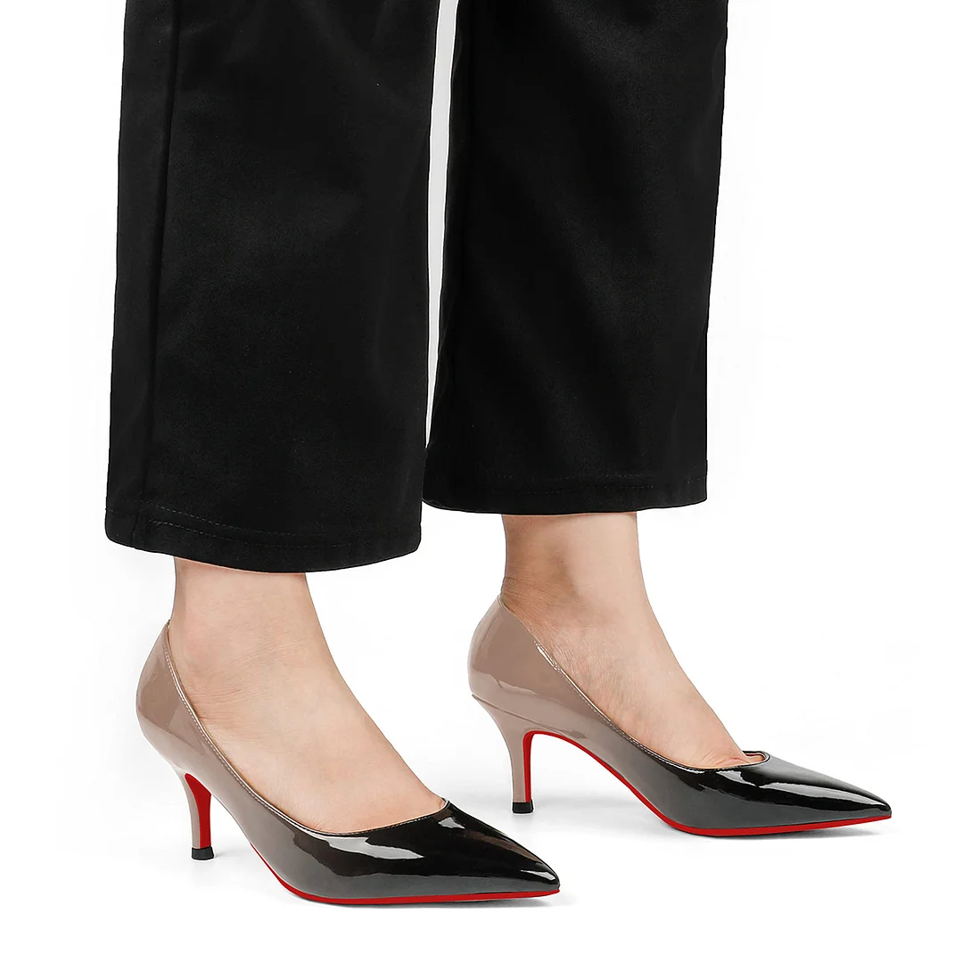 60mm Pointed Toe Red Bottom Kitten Heels Daily Gradient Colors Patent Pumps for Women-MERUMOTE
