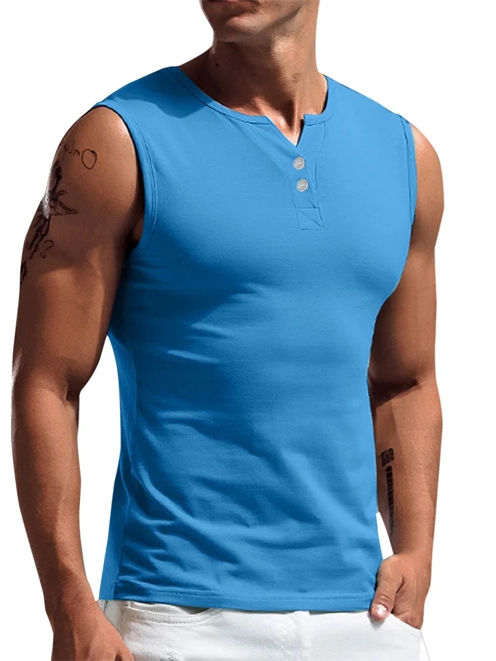 Men's Tank Top Vest Top Undershirt Sleeveless Shirt Solid Color Henley Street Casual Short Sleeve Button-Down Clothing Apparel Fashion Basic Classic Comfortable-Cosfine