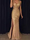 Sequinned Condole Belt Split-Side V-Neck Evening Dress