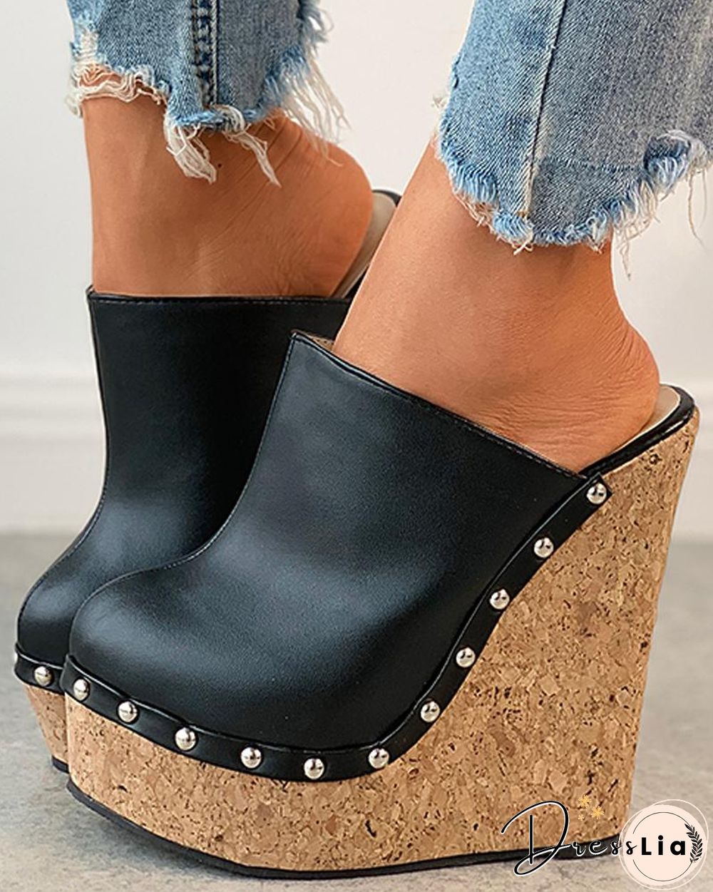 Rivet Close Toe Wedge Sandals