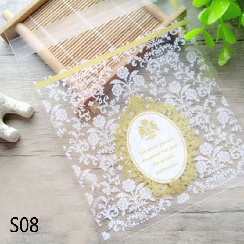 100Pcs Lovely Cartoon Flower Cookies Biscuits Bags Self-adhesive Party Wedding Bag Cake Candy Gift Bags Baking Package 7*7cm