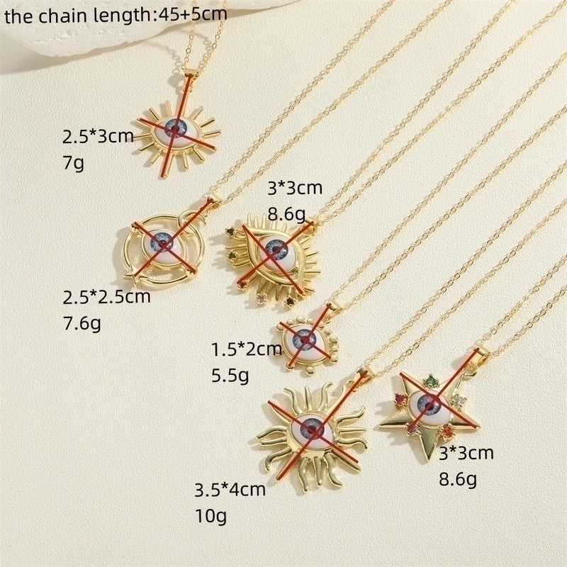 Vintage Style Minimalist Commute Sun Copper Plating Inlay Resin Zircon 14k Gold Plated Pendant Necklace