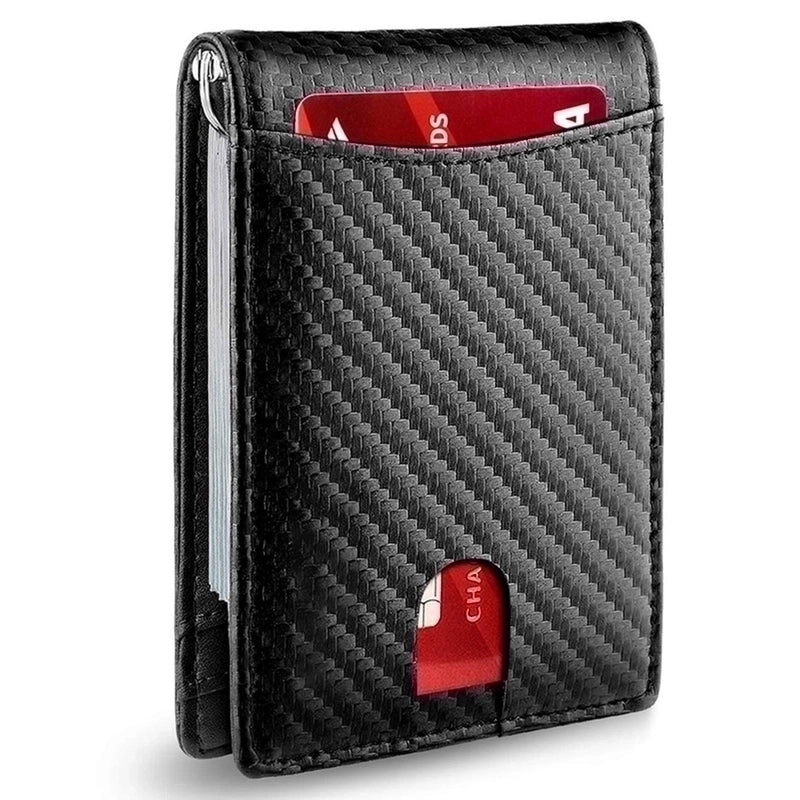 Men’s Solid Color Carbon Fiber Microfiber Flip Cover Card Holders