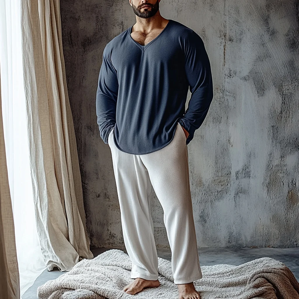 Men's Minimalist Autumn And Winter Warm And Comfortable Casual Pajamas And Pants Two-piece Set-inspireuse