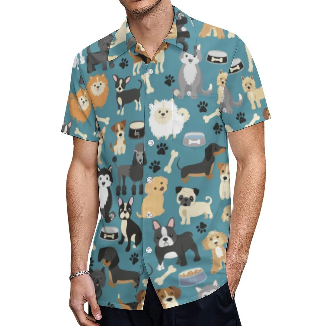 Short Sleeve Little Puppy Dog Pet Hawaiian Shirt Mens Button Down Plus Size Tropical Hawaii Beach Shirts