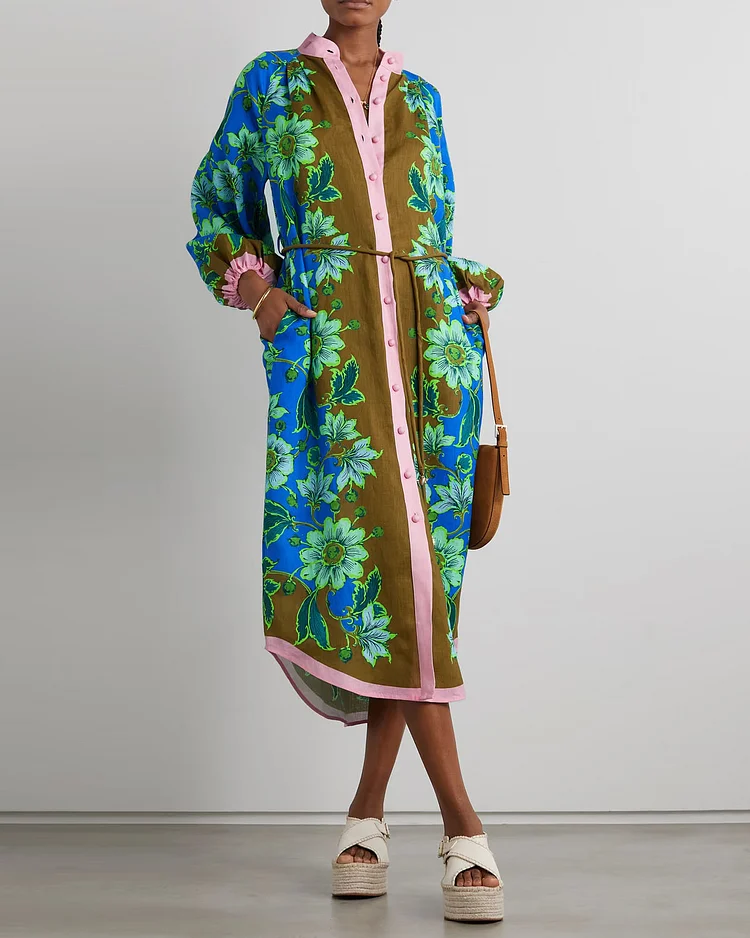 Winnie Printed Linen Shirt Dress