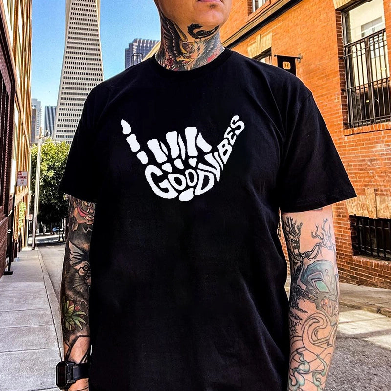 GOOD VIBES Bone Hand Graphic Casual White Print T-shirt