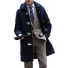 Men's Retro British Style Pocket Mid Hooded Jacket Coat