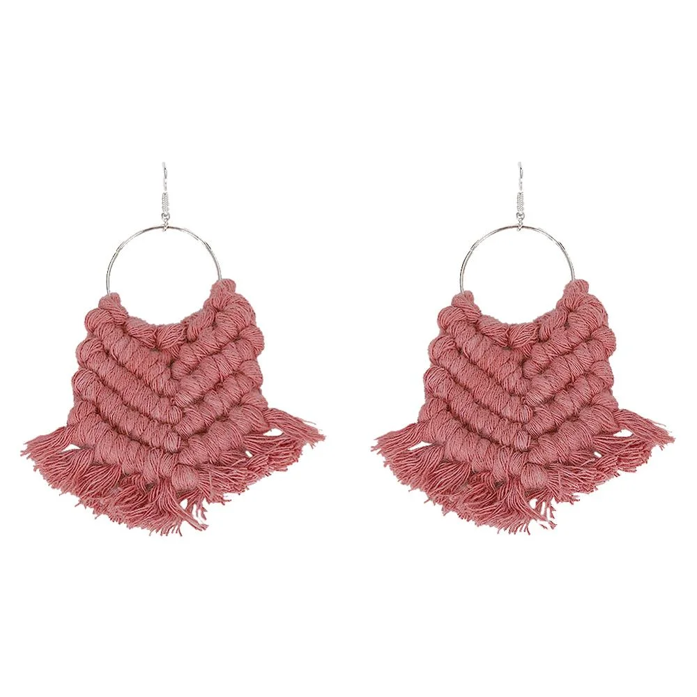 Dvacaman Ethnic Handmade Weave Macrame Earrings Cotton Thread Feather Fringe Tassel Earrings Wedding Jewelry Women Accessories