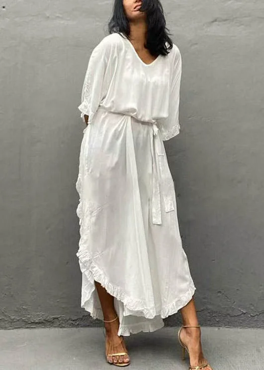 Organic White Oversized Ruffles Cotton Vacation Dresses Summer