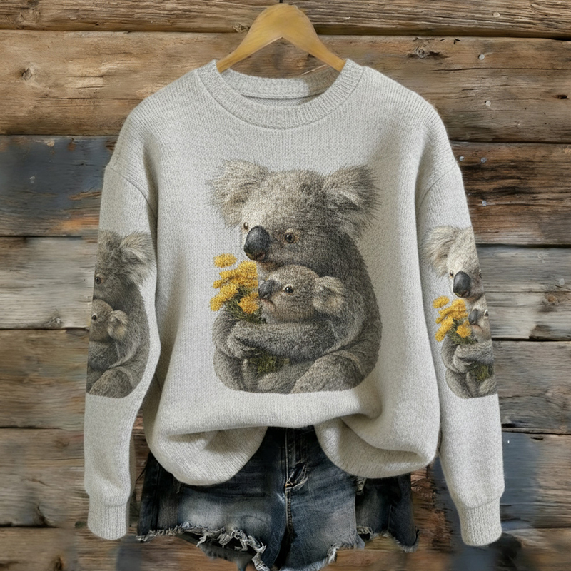 Women's Australian Koala Pattern Comfortable Knit Crew Neck Sweater wearshes