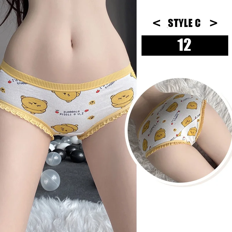 Women's Cotton Underwear Kawaii  Anime Coverage Panties Sexy Lace Breathable Soft Lingerie Lovely Cute Seamless Stretch Briefs