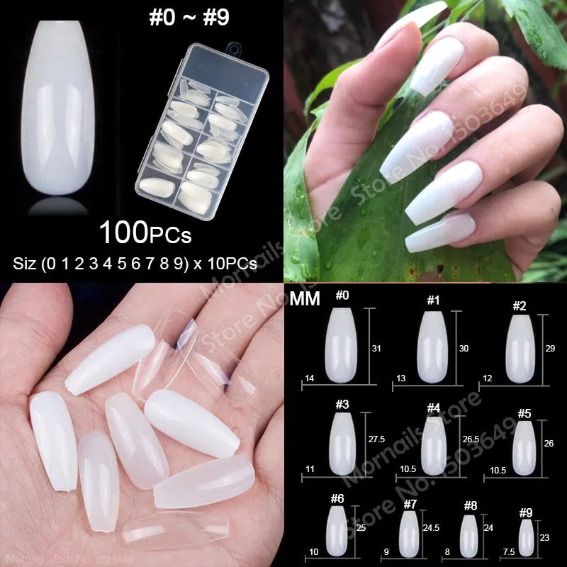 100Pcs/box Nail Tips Short Full Cover Coffin Ballerina False Nails Ballet Shape Acrylic Fake Nails Press On Nails Salon Tools-Nail Inspo