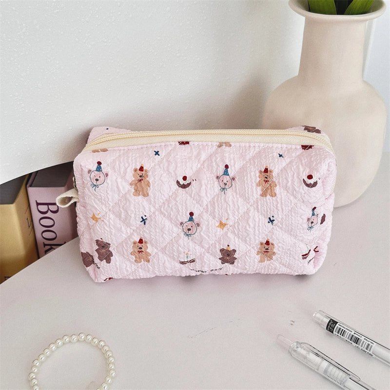 31291 Fresh Quilted Hand-held Cosmetic Bag Girl Large Capacity Cute Storage Student Zipper Stationery Bag Pencil Case