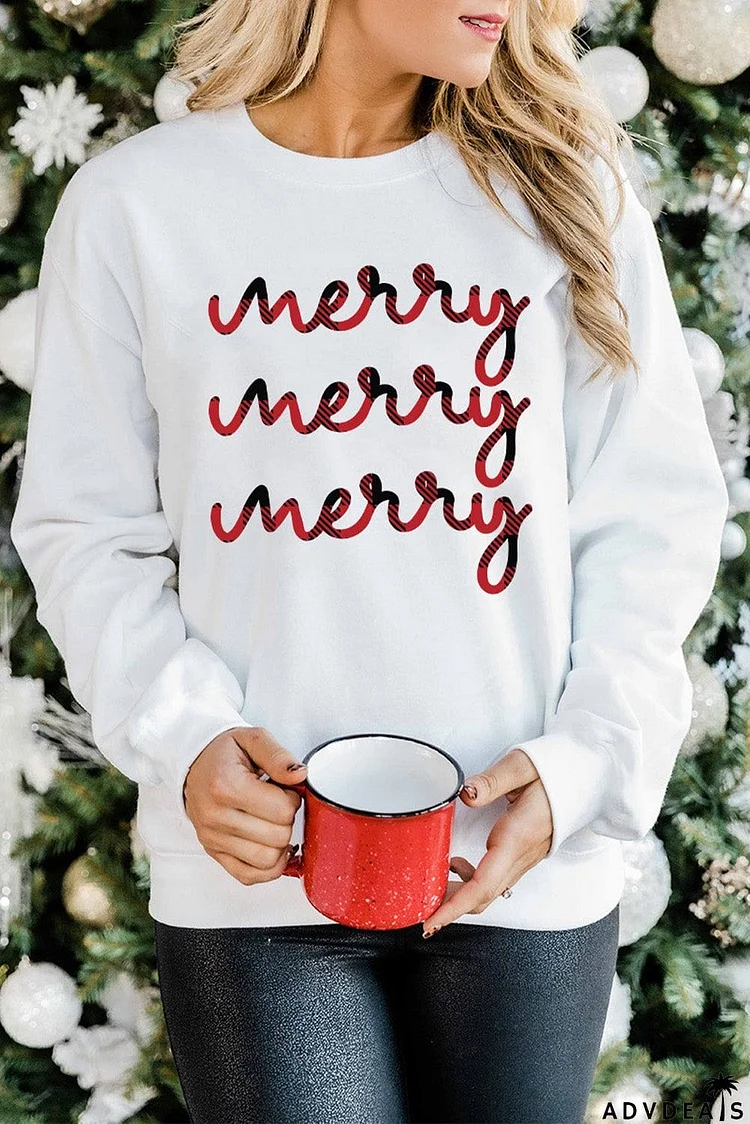 Merry Plaid Print Crew Neck Pullover Sweatshirt