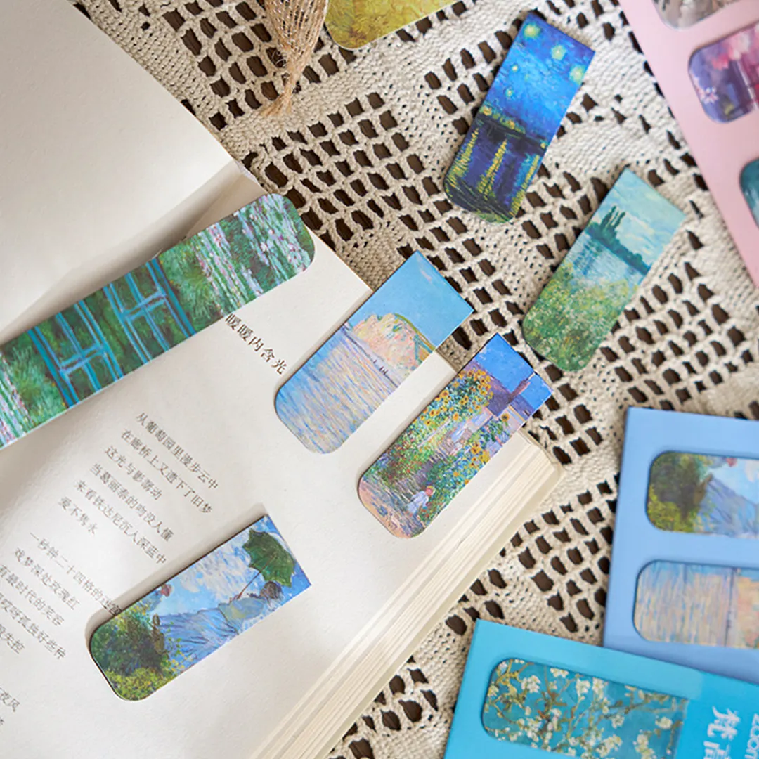 12Pcs Magnetic Art Painting Bookmark Reusable Art Works Page Clip with Strong Magnet Double-Sided for Students Home Office Reading Supplies (Style A)