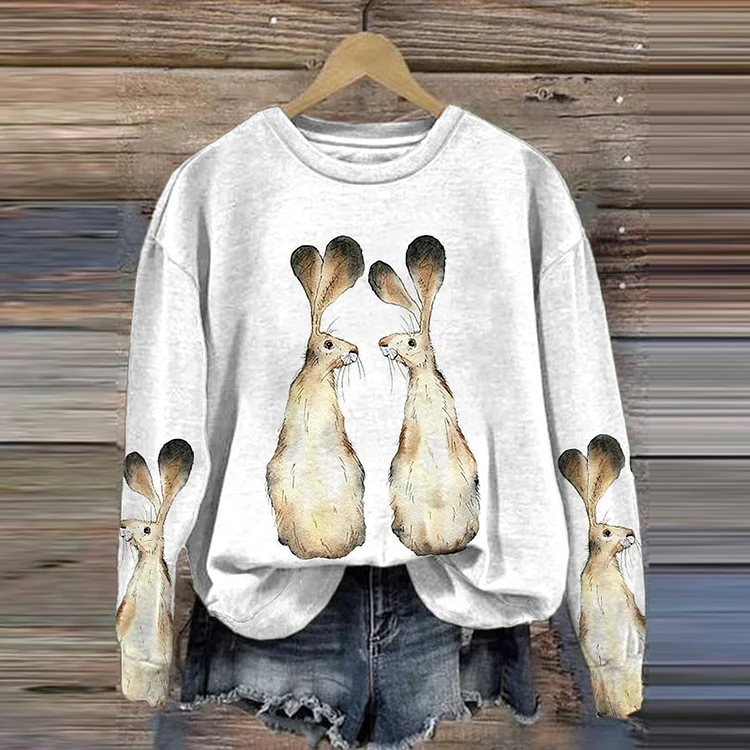 VChics Rabbit Print Casual Crew Neck Sweatshirt