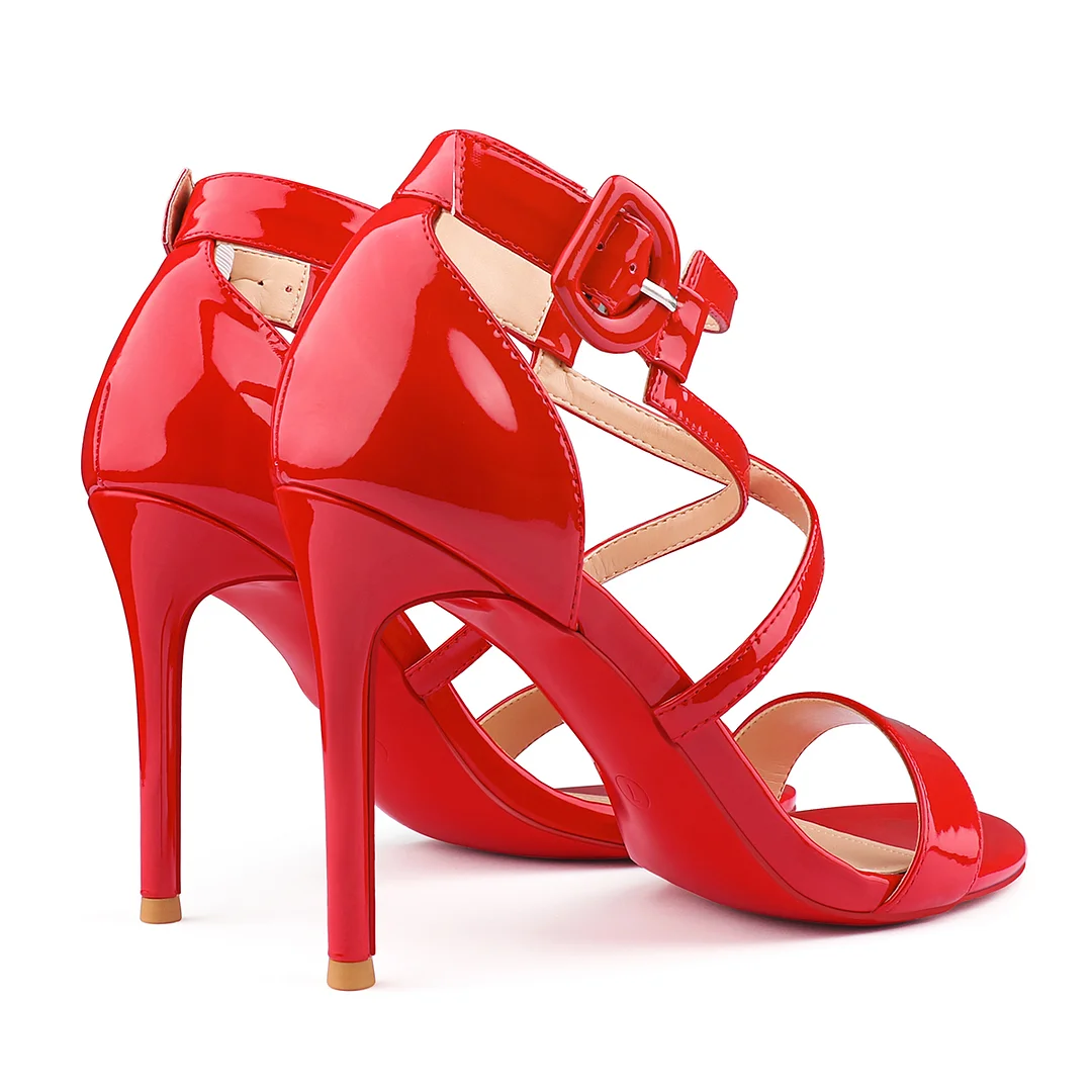 100mm Women's Red Bottom Open Toe Sandals Ankle Strap High Heel Summer Shoes-MERUMOTE