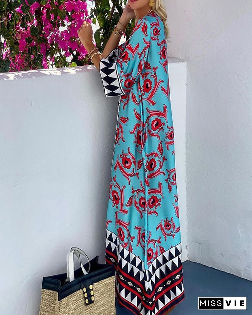 Fashion Ethnic Style Mid-sleeve Holiday Dress